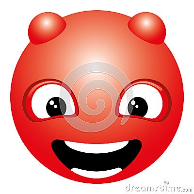 Red smiling face with horns icon. Vector Illustration